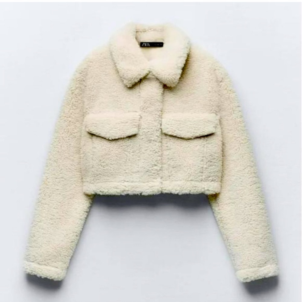 ZARA FLEECE CROPPED FAUX JACKET